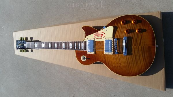 

in stock electric guitar china custom shop made r9 vos tiger flame mahognay standard guitarra,ing
