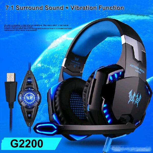 

each g2200 gaming headphone 7.1 surround usb vibration game headset headband headphone with mic led light for pc gamer