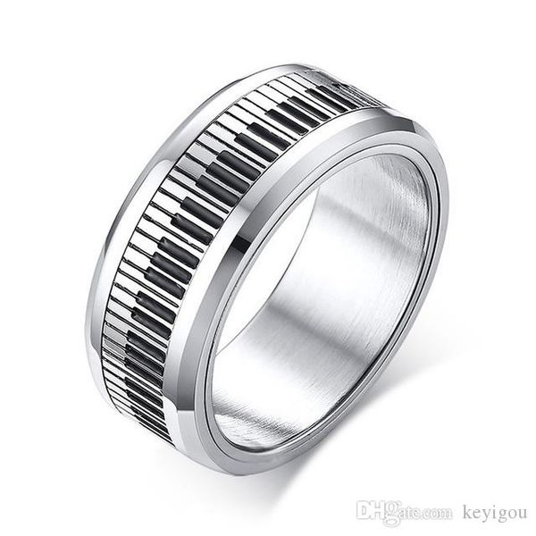 

cgjxs rotatable piano key ring for men stainless steel band stylish spinner band music lover musician gift jewelry, Silver