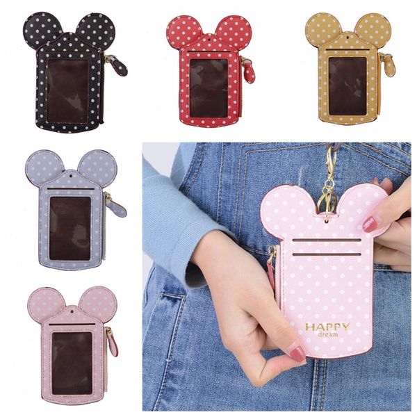 

women coin purse dot card holder wallet pu leather mini bag zipper slim clutch business credit card case wholesale ing, Red;black