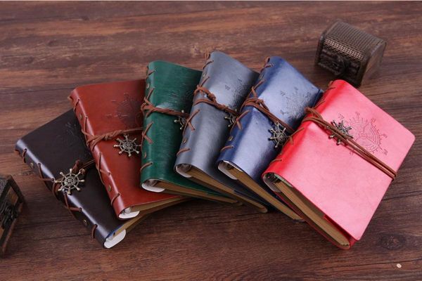 

party favor 2pcs classic vintage leather kraft paper notebooks and journals copper plated sea anchor travel sketchbook pirate diary notebook