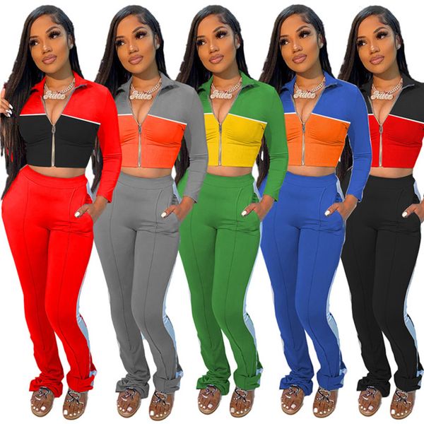 

women clothes two piece sets outfits panelled hoodie pants tracksuit long sleeve jacket jogging suits fall summer casual sportswear 3818, White