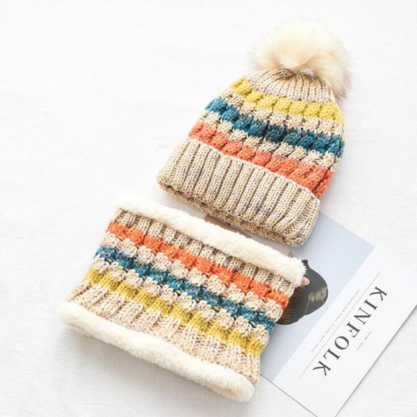 

autumn and winter woolen hat and bib set two-piece plus velvet thick collar knitted hats for women, Blue;gray