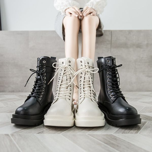

women winter warm boots 2020 fashion high platform gothic shoes black leather short boots women fashion plush white ankle