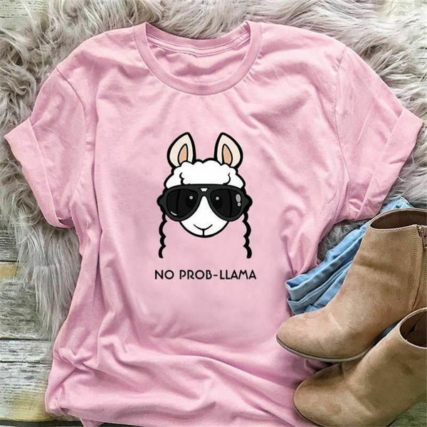 

смешные женщины тенниска llama очки printed животных коротким рукавом тонкий top тройники новая мода tee shirt