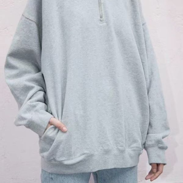 

bm wind autumn new sports sweater women's loose pulloversweater pullover stand collar half zipper pullover brandymelville same style gt, Black