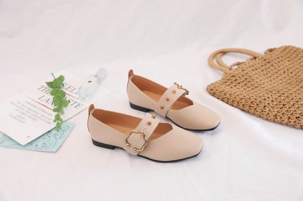 

2020 slip women's shoe metal decoration sweet square toe loafers new women flats woman loafers leather female shoes, Black