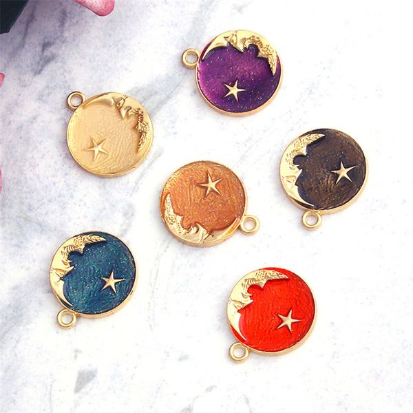 

5pcs pearl oil circle star series accessories diy star moon earrings mobile phone case pendant christmas gift, Bronze;silver