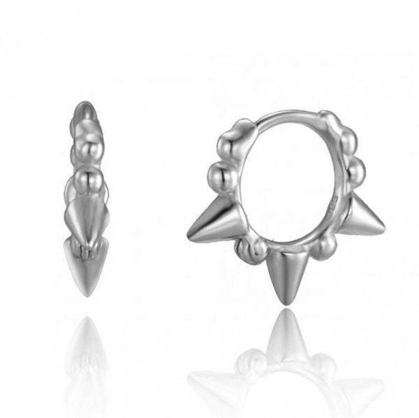 

lozrunve minimalist jewelry tiny beaded sterling silver plain spike huggie earring 925, Golden;silver