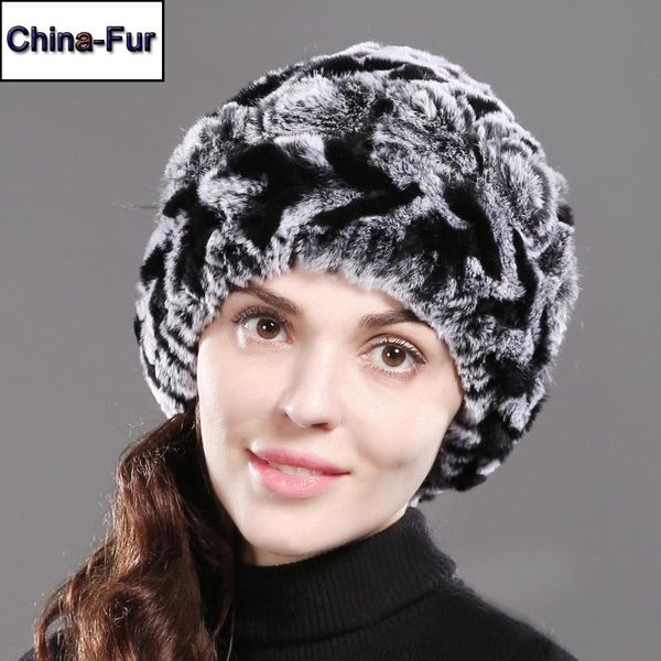 

beanie/skull caps good elastic real rex fur hat women knitted beanies cap russia winter striped, Blue;gray
