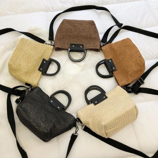

vintage straw totes shoulder messenger handbags women handmade rattan woven crossbody handle bags summer beach bag bohemia