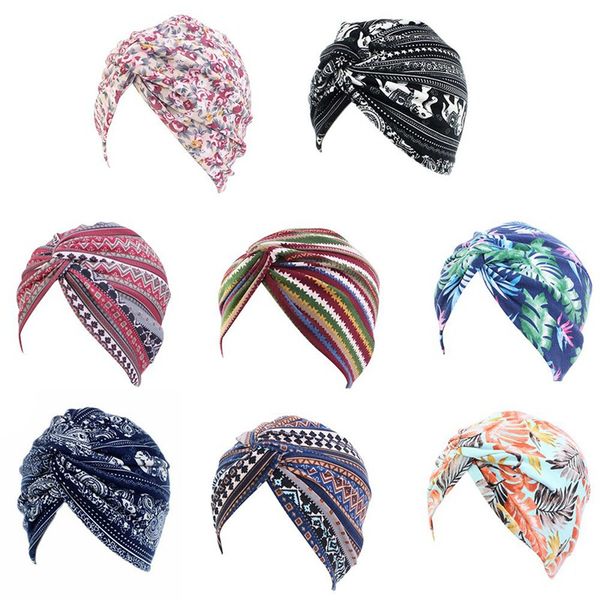 

bandanas women flower printing chemo cap turban autumn winter cross elastic headbands hair bands head cap hair accessories, Blue;gray