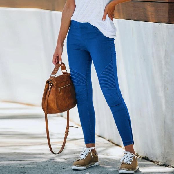 

women's spring autumn solid color slim sheath pencil pants fashion casual zipper cuff plus size trousers, Black;white