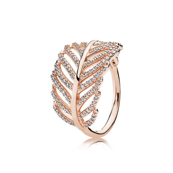

Authentic 925 Sterling Silver Light feather Ring with CZ Diamond Fit Pandora Charms Jewelry Fashion Womens Wedding Ring with Gift box