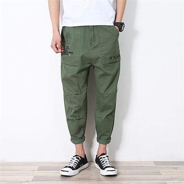 

vintage cotton harem pants men multi-pocket mens joggers pants casual large size mens trousers pantalon cargo homme ds50699, Black