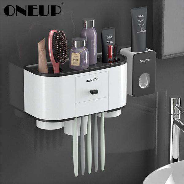 

oneup toothbrush holder automatic toothpaste dispenser squeezer wall mount bathroom storage rack home bathroom accessories sets t200506