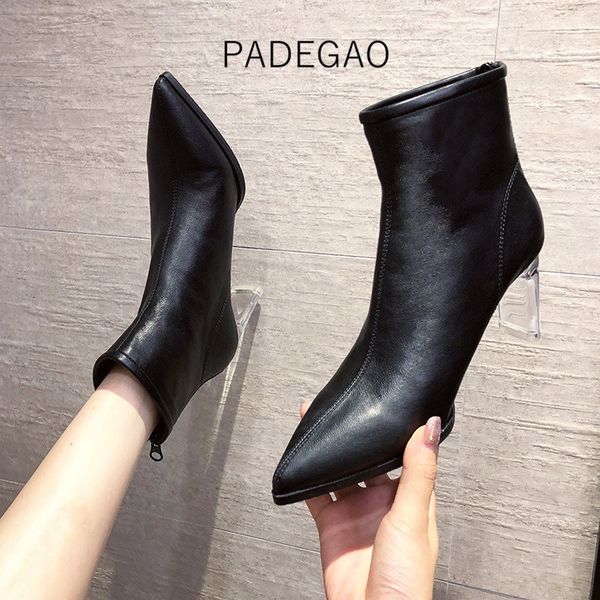

2020 winter women boots white soft elegant riding high-heeled boots concise style, Black