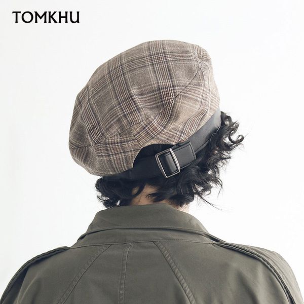 

berets tomkhu 2021 autumn winter all-match japanese plaid female fashion octagonal hat retro artist sboy boina caps, Blue;gray