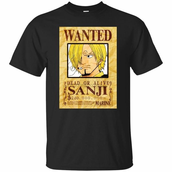 

one piece anime sanji wanted dead alive poster tee sleeve black navy t-shirt
