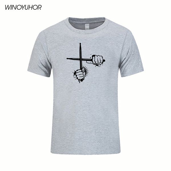 

trend mens tee shirt two crossed drumsticks print t-shirt hip hop short sleeve streetwear rock punk music drummer gift t shirt