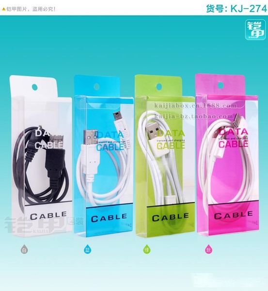 

500pcs wholesale colorful high class pvc packaging for data cable for 1.5 meters long usb package plastic box
