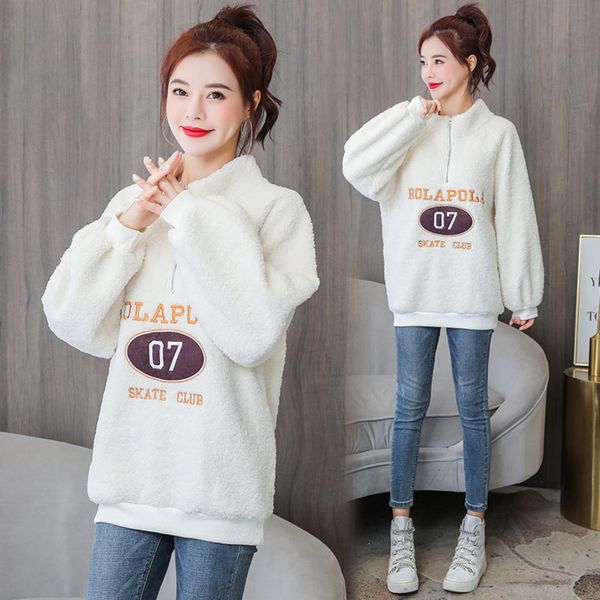 

lamb plush thickened sweater women's winter loose lazy style ins tide pullover pullover pullovercoat pullover2020 fleece sweater coat 1, Black