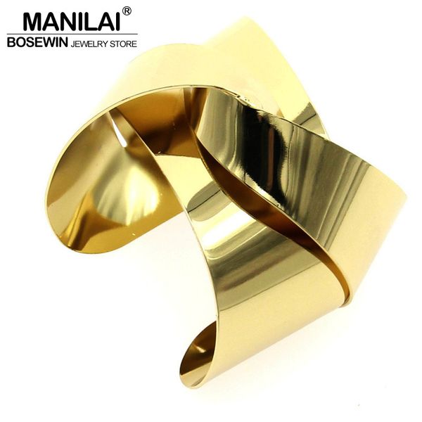 

manilai unique design warp surface alloy opened cuff bangles bracelets for women fashion statement jewelry bl113, Black