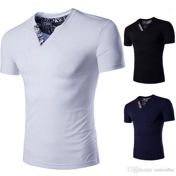 

plus size short sleeve v neck mens casual male tees slim mens tshirts, White;black