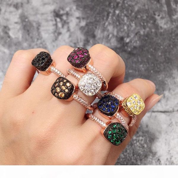 

sljely honeycomb design micro colorful cubic zirconia square ring women 3a zircon cz finger rings fashion jewelry, Golden;silver