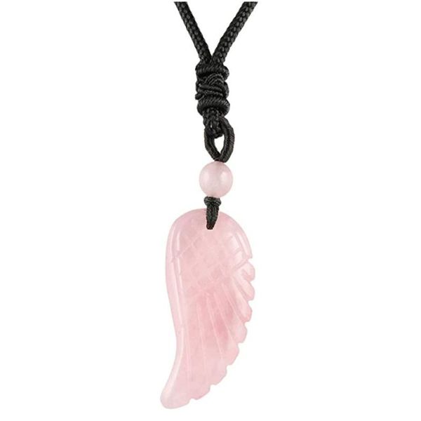 

pendant necklaces classic style handmade weave angel wing rose pink quartz rope chain necklace tiger eye stone jewelry, Silver
