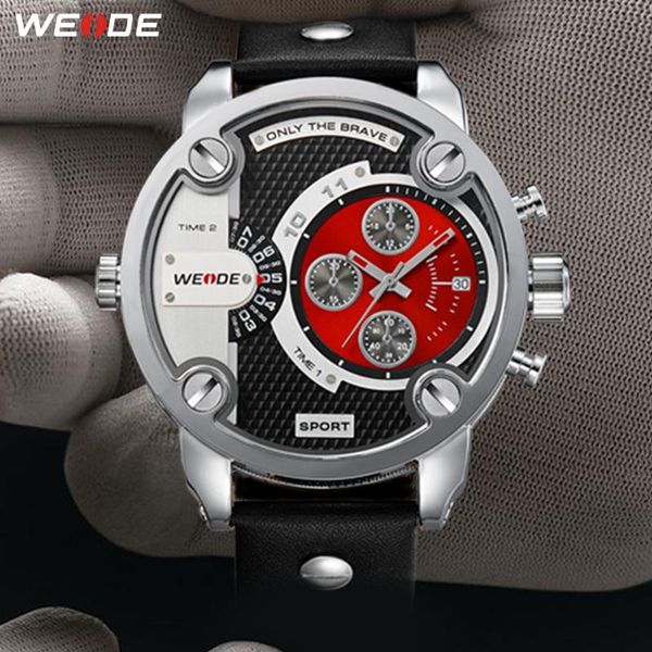 

weide men watch men's watches luxury quartz sports calendar auto date black leather strap relogio masculino men watches, Slivery;brown