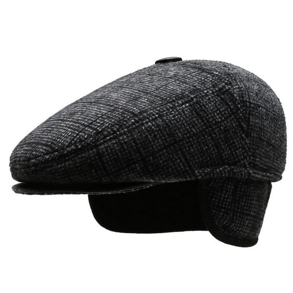 

man berets with ear protection winter hats cotton solid color keep warm thick and soft outdoor fashion, Blue;gray