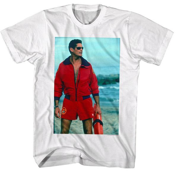 

baywatch david hasselhoff mitch buchannon men's t shirt tv la beach lifeguard retro o neck tee shirt