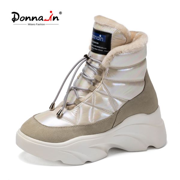 

donna-in warm wool women winter boots high platform genuine suede waterproof lace up round toe high shoes flat 2020 fashion, Black