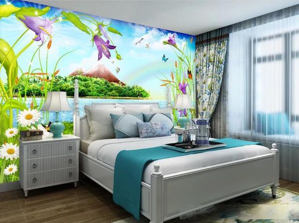 

custom 3d mural wallpaper beautiful lake cartoon landscape painting kids room bedroom wall decoration p wall paper kids