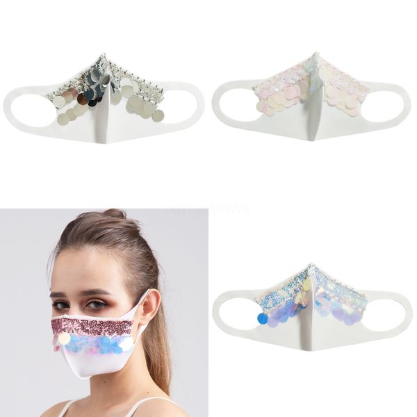

fasion bling bling sequin protective mask dustproof wasable windproof reuse mask elastic earloop mout mask#617, Black