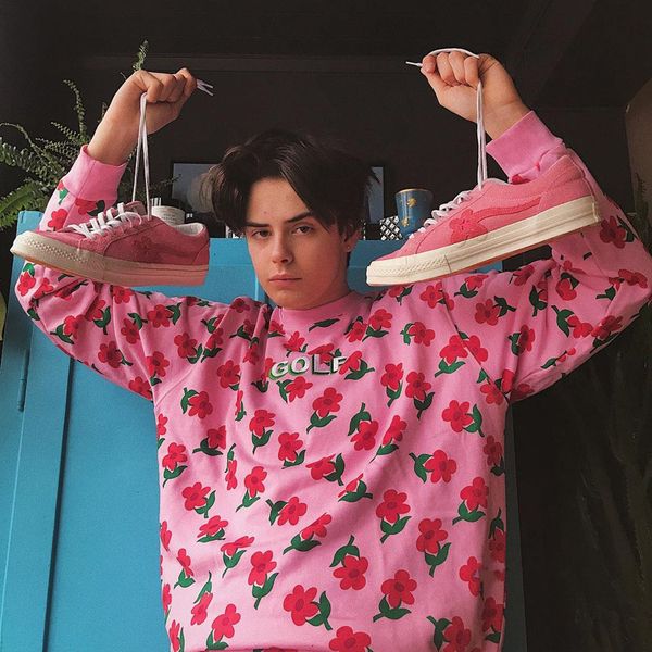 

fashion-golf wang letter full floral printed sleeves sweater fashion street casual o-neck pullover pink green men women couple hfhlwy058, Black