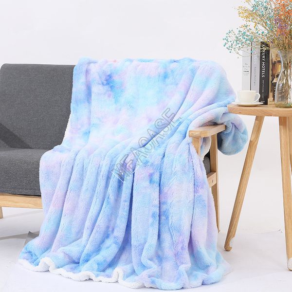 

rabbit wool plush blankets tie dye 3d digital print blanket kids adults quilt soft double thickening plush couch bedspreads bedding d9804
