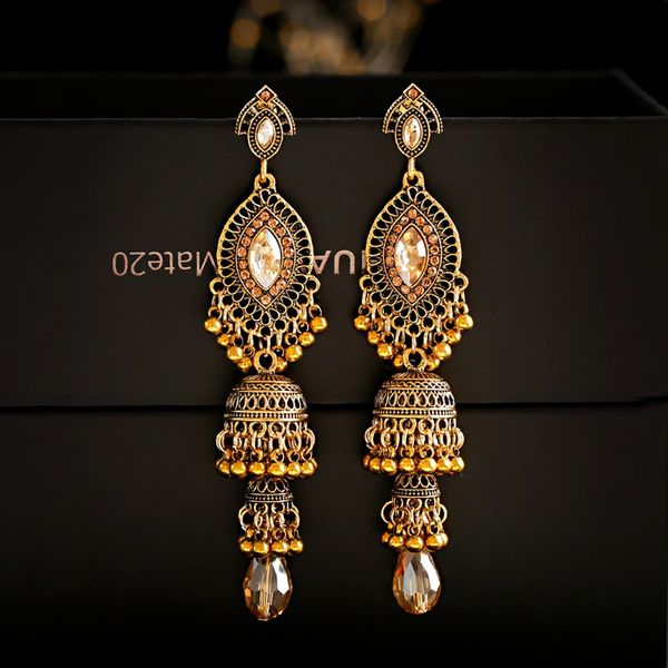 

oiquei 2020 gypsy jewelry boho ethnic gold double big birdcage crystal bead evil eye long drop hanging earrings for women, Silver