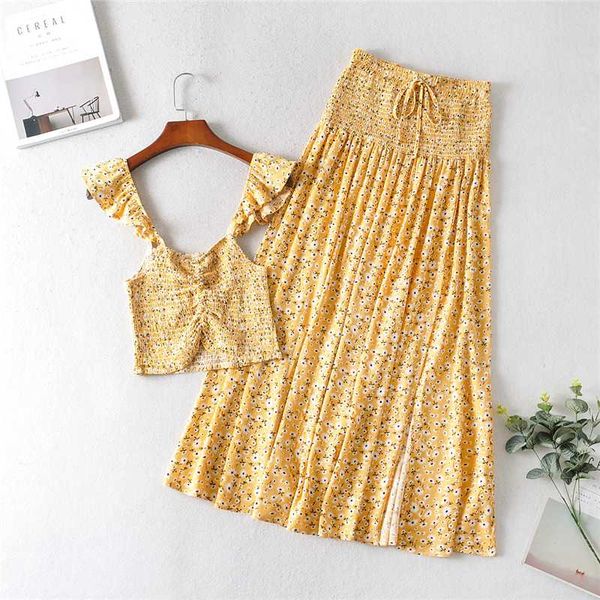 

vintage chic women two piece outfits strap sleeveless bohemian drawstring maxi skirts 2 pieces rayon cotton boho sets, Gray