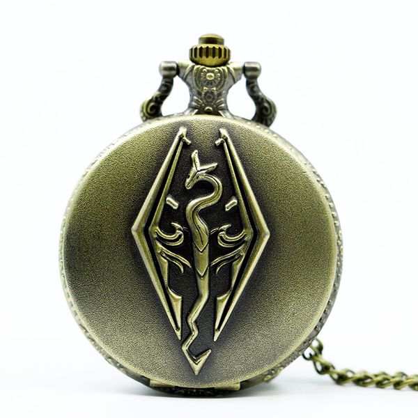 

pocket watches retro vintage bronze elder scrolls skyrim quartz watch analog pendant necklace mens womens kids gift, Slivery;golden