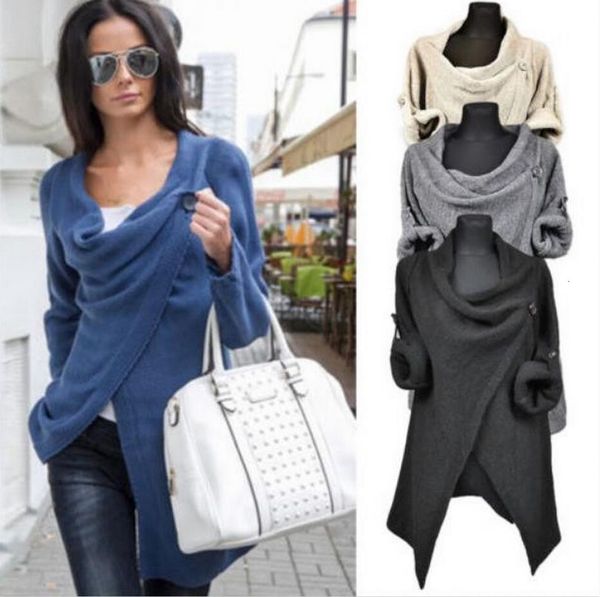 

pullover sweatshirts 2020 autumn winter new female knitted jacket solid color irregular long-sleeve pullover woman 698, Black