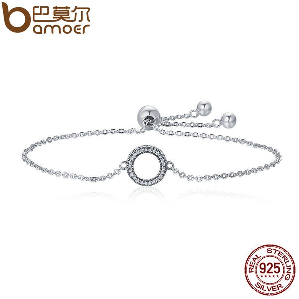 

bamoer trendy 925 sterling silver glittering round circle chain link strand bracelets for women sterling silver jewelry scb030, Black