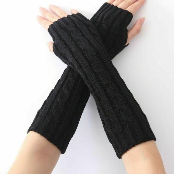 

five fingers gloves hirigin women winter warm wrist arm knitted long fingerless hand warmer mittens, Blue;gray