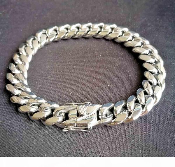 

men women cuban chains necklace bracelet 316l stainless steel jewelry sets high polished hip hop choker link double safety clasps003, Silver