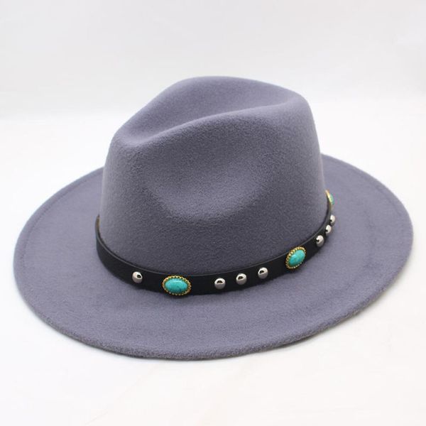 

suogry fall winter wide-brimmed fedora men brown jazz flat-brimmed hat felt cap trilby bowler wool hats for women jewish hat, Blue;gray