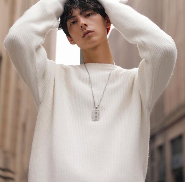 

casual men s sweater 2020 spring new gray black white sweater oversize round neck solid color base003, White;black