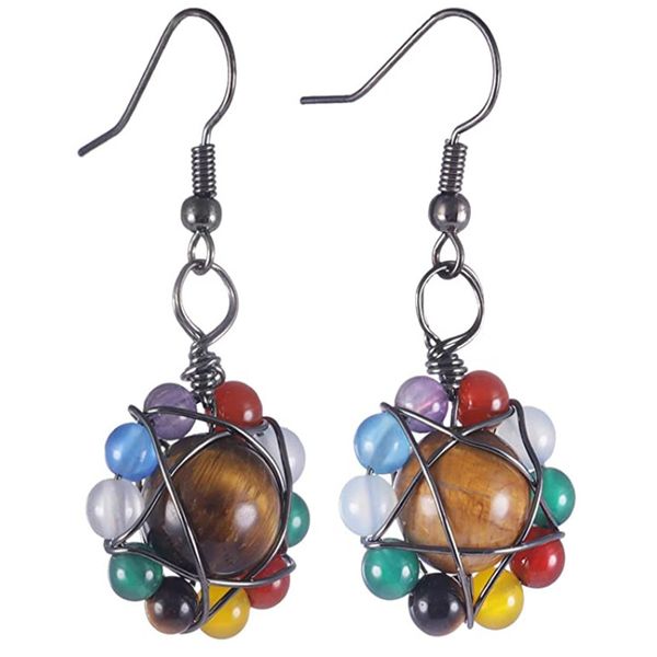 

10 pairs silver plated wire wrap tiger eye stone dangle earrings for women green aventurine jewelry