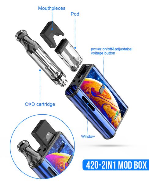 

100% Original Kangvape 420 2in1 Box Mod 650mAh Preheat Voltage VV Battery 2-in-1 Vape Compatible Pod 510 Carts Cartridge