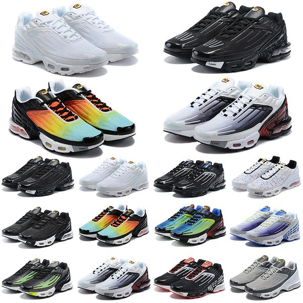 

discount tn plus 3 running shoes mens trainers triple black white neon hyper violet parachute usa mens sports sneakers